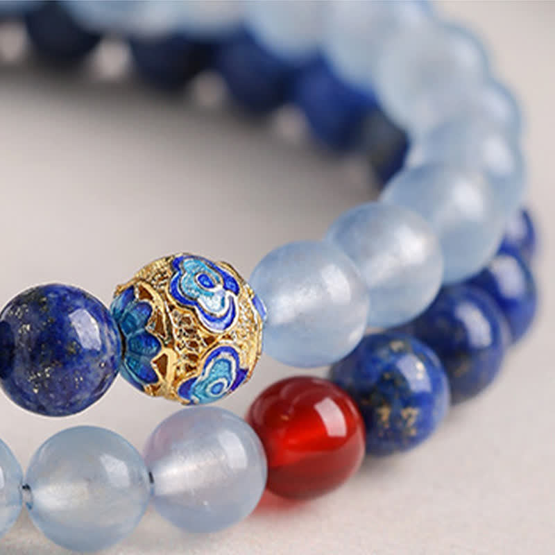 Buddha Stones Bransoletka Balance z podwójnym owinięciem z lapis lazuli, akwamarynu i czerwonego agatu - image 7