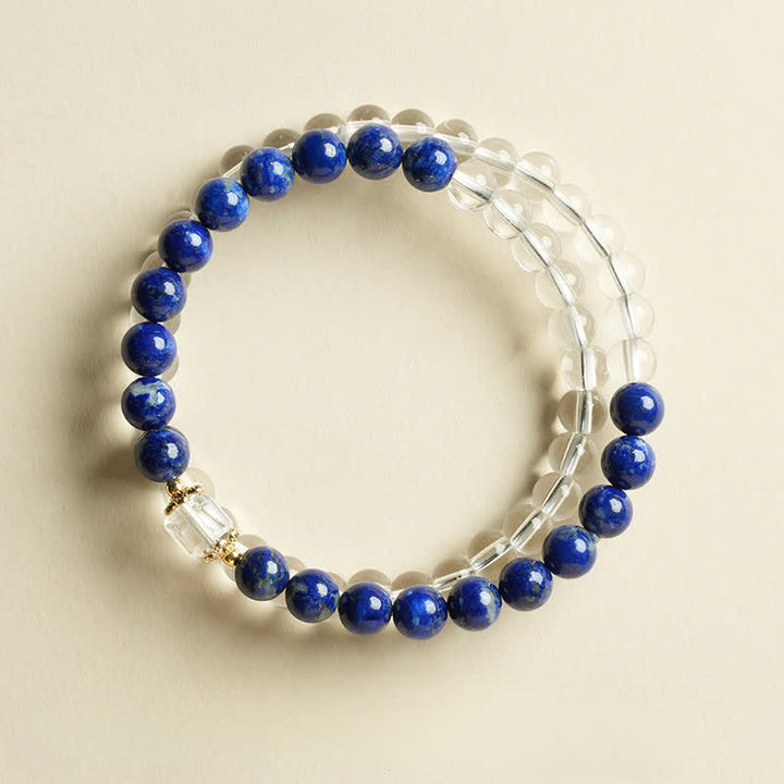 Buddha Stones Bransoletka z koralików z lapis lazuli i kwarcu - Pojedynczy opaska z lapis lazuli (obwód nadgarstka 14-15 cm) - image 0