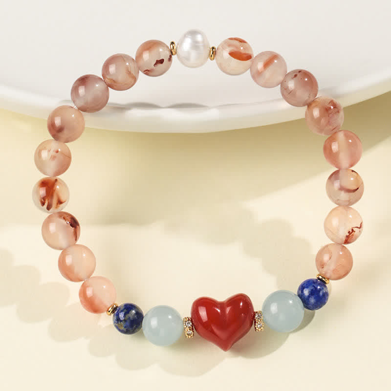 Buddha Stones Bransoletka sukcesu z południowo-czerwonego agatu z lapis lazuli w kształcie serca - image 3