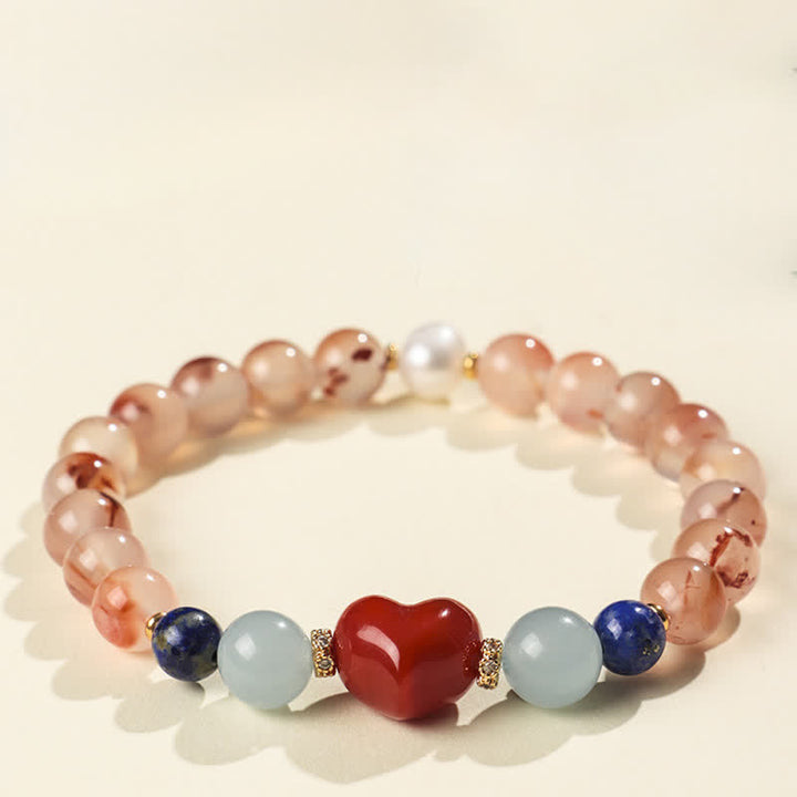 Buddha Stones Bransoletka sukcesu z południowo-czerwonego agatu z lapis lazuli w kształcie serca - image 2
