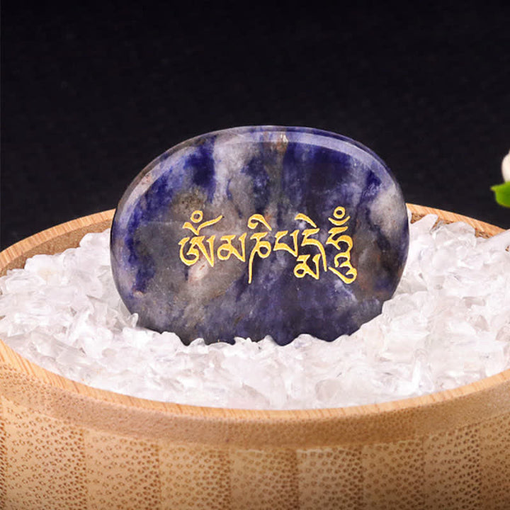 Buddha Stones Om Mani Padme Hum Ametyst Tygrysie Oko Kamień Kryształowy Dekoracja Palmowa 35*45mm - Naturalny sodalit (kolor może się różnić) 35*45 mm - image 15