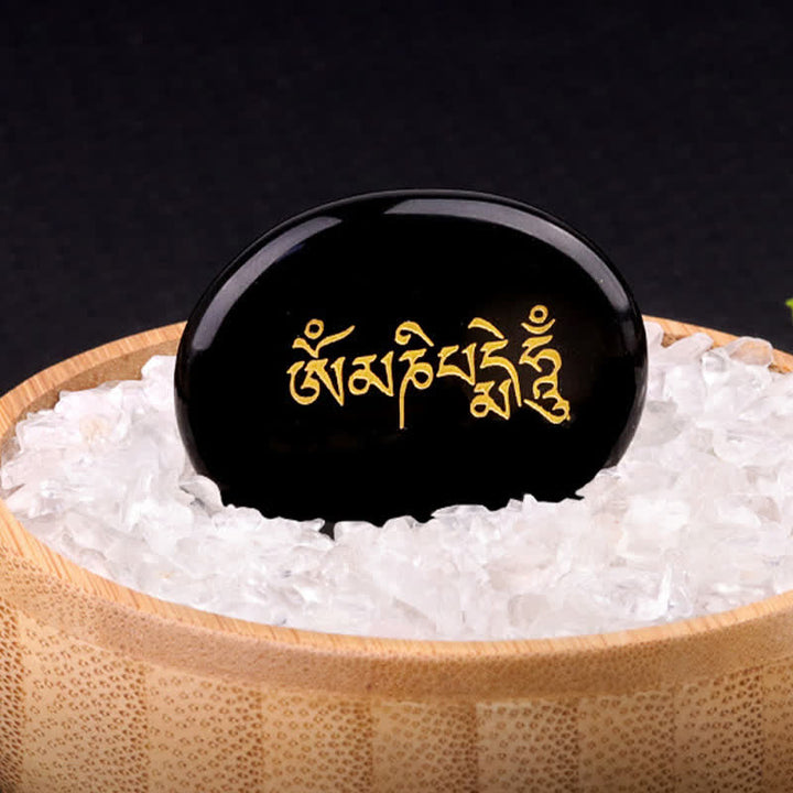 Buddha Stones Om Mani Padme Hum Ametyst Tygrysie Oko Kamień Kryształowy Dekoracja Palmowa 35*45mm - Naturalny czarny obsydian (kolor może się różnić) 35*45 mm - image 9