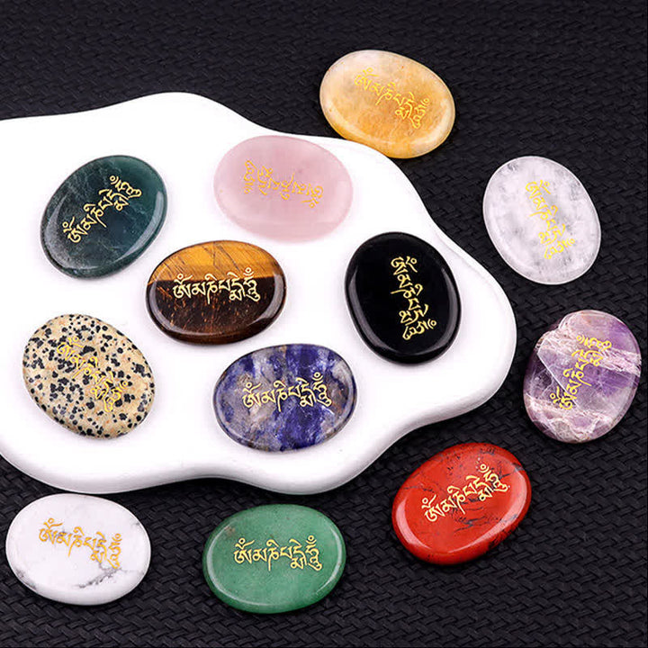 Buddha Stones Om Mani Padme Hum Ametyst Tygrysie Oko Kamień Kryształowy Dekoracja Palmowa 35*45mm - image 36
