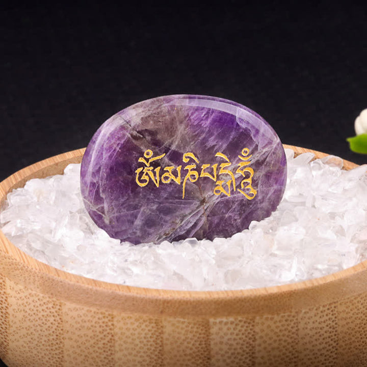 Buddha Stones Om Mani Padme Hum Ametyst Tygrysie Oko Kamień Kryształowy Dekoracja Palmowa 35*45mm - Naturalny ametyst (kolor może się różnić) 35*45 mm - image 0