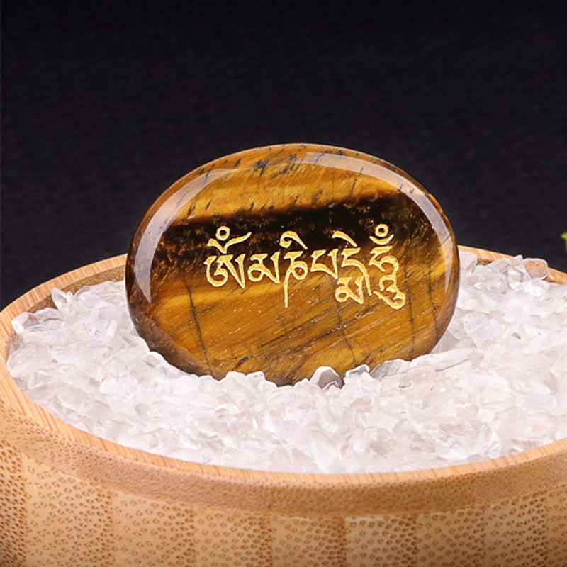 Buddha Stones Om Mani Padme Hum Ametyst Tygrysie Oko Kamień Kryształowy Dekoracja Palmowa 35*45mm - Naturalne tygrysie oko (kolor może się różnić) 35*45 mm - image 3