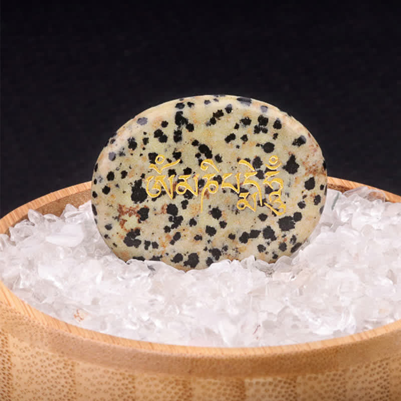 Buddha Stones Om Mani Padme Hum Ametyst Tygrysie Oko Kamień Kryształowy Dekoracja Palmowa 35*45mm - Naturalny jaspis dalmatyński (kolor może się różnić) 35*45 mm - image 12