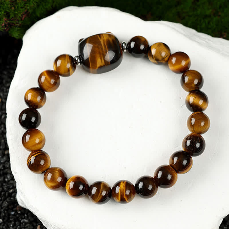 Buddha Stones Bransoletka z koralikami z niebieskiego agatu i przezroczystego kwarcu w uroczym wzorze kota - Tygrysie oko (obwód nadgarstka 15–16 cm) - image 31