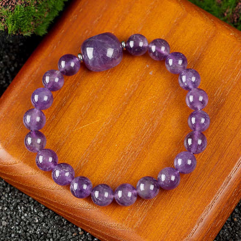 Buddha Stones Bransoletka z koralikami z niebieskiego agatu i przezroczystego kwarcu w uroczym wzorze kota - Ametyst (obwód nadgarstka 15–16 cm) - image 10