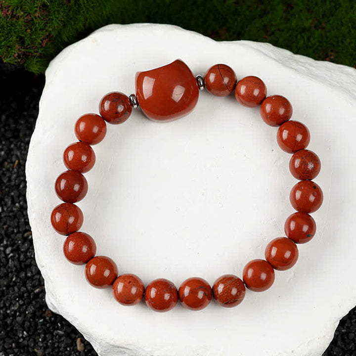 Buddha Stones Bransoletka z koralikami z niebieskiego agatu i przezroczystego kwarcu w uroczym wzorze kota - Czerwony jaspis (obwód nadgarstka 15–16 cm) - image 22