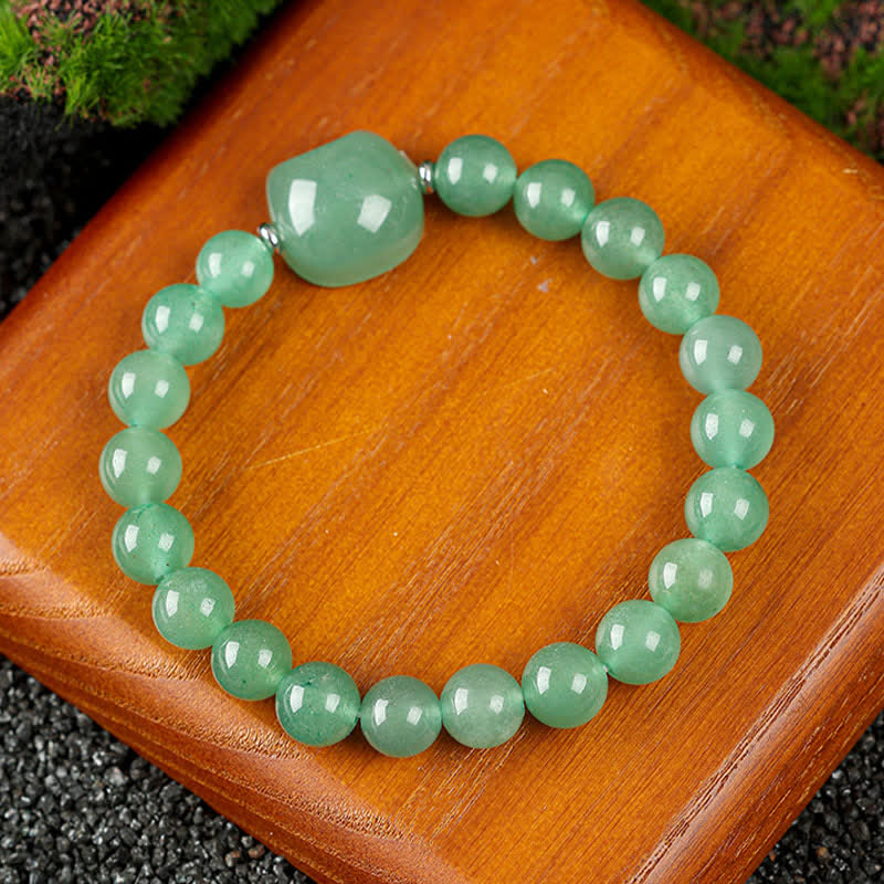 Buddha Stones Bransoletka z koralikami z niebieskiego agatu i przezroczystego kwarcu w uroczym wzorze kota - Zielony awenturyn (obwód nadgarstka 15–16 cm) - image 4