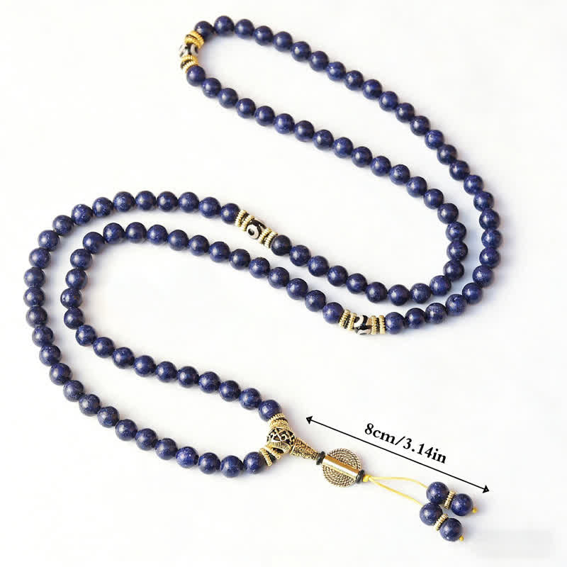 Buddha Stones 108 koralików Lazuryt Lapis Lazuli Trójoczny koralik Dzi Pozytywna Mala - image 4