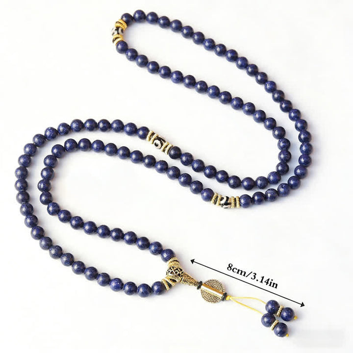 Buddha Stones 108 koralików Lazuryt Lapis Lazuli Trójoczny koralik Dzi Pozytywna Mala - image 4