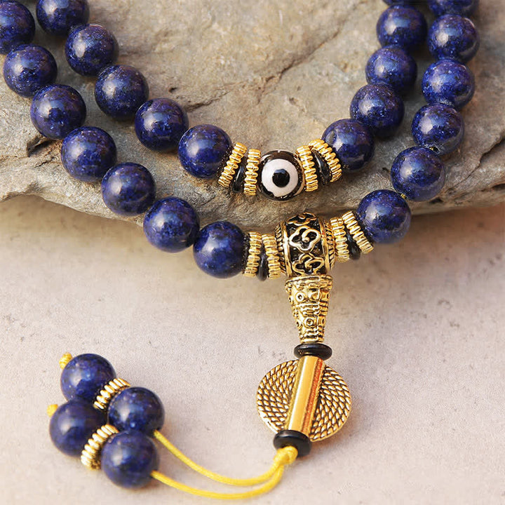 Buddha Stones 108 koralików Lazuryt Lapis Lazuli Trójoczny koralik Dzi Pozytywna Mala - image 3
