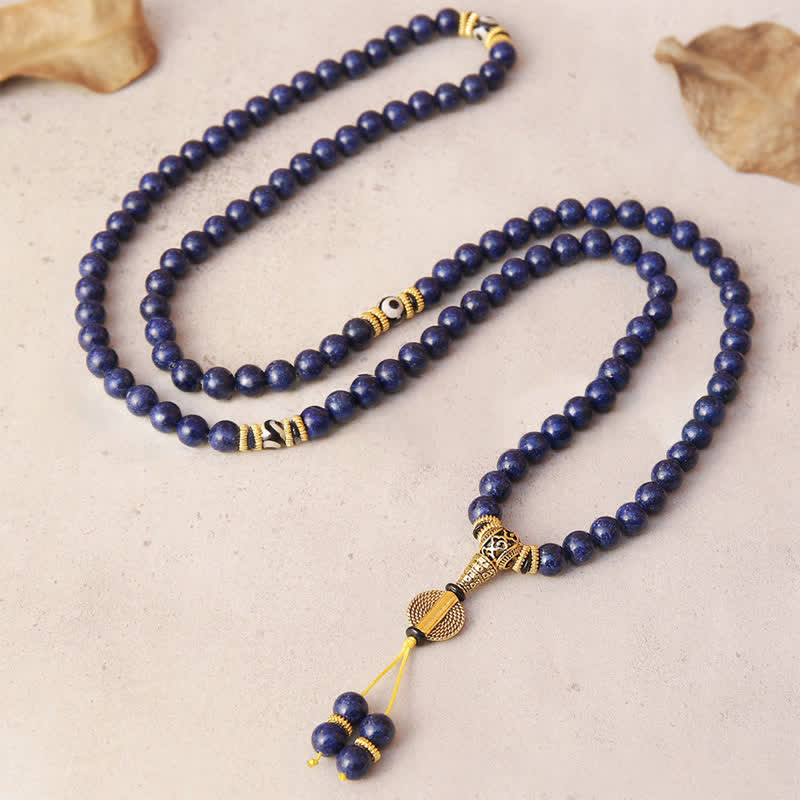 Buddha Stones 108 koralików Lazuryt Lapis Lazuli Trójoczny koralik Dzi Pozytywna Mala - image 2