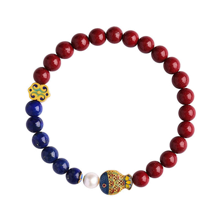 Buddha Stones Bransoletka z koralików z motywem błogosławieństwa i zawieszką w kształcie chmurki z rybką koi i lapis lazuli w kolorze cynobru - image 4