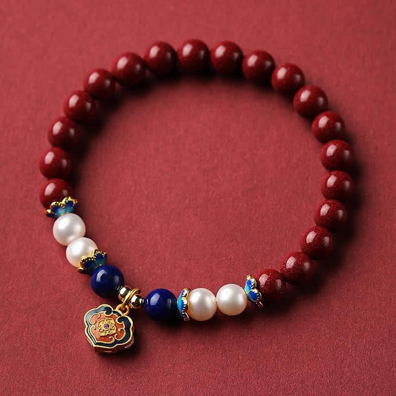 Buddha Stones Bransoletka z chińskim zamkiem i zawieszką z cynobrowego lapis lazuli - image 1