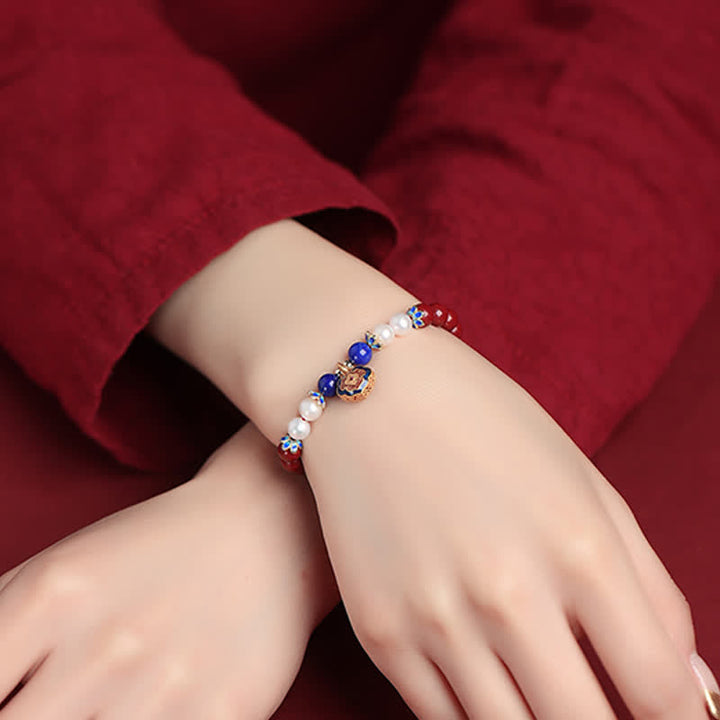 Buddha Stones Bransoletka z chińskim zamkiem i zawieszką z cynobrowego lapis lazuli - image 5