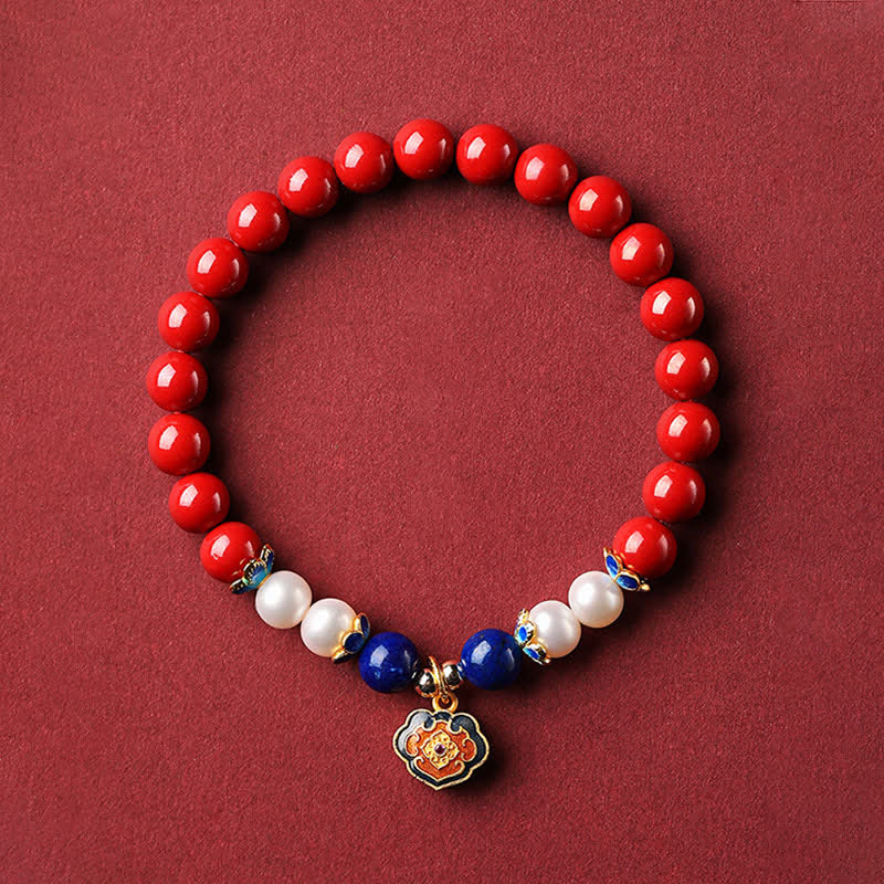 Buddha Stones Bransoletka z chińskim zamkiem i zawieszką z cynobrowego lapis lazuli - Cynober cesarski (obwód nadgarstka 14-15 cm) - image 9