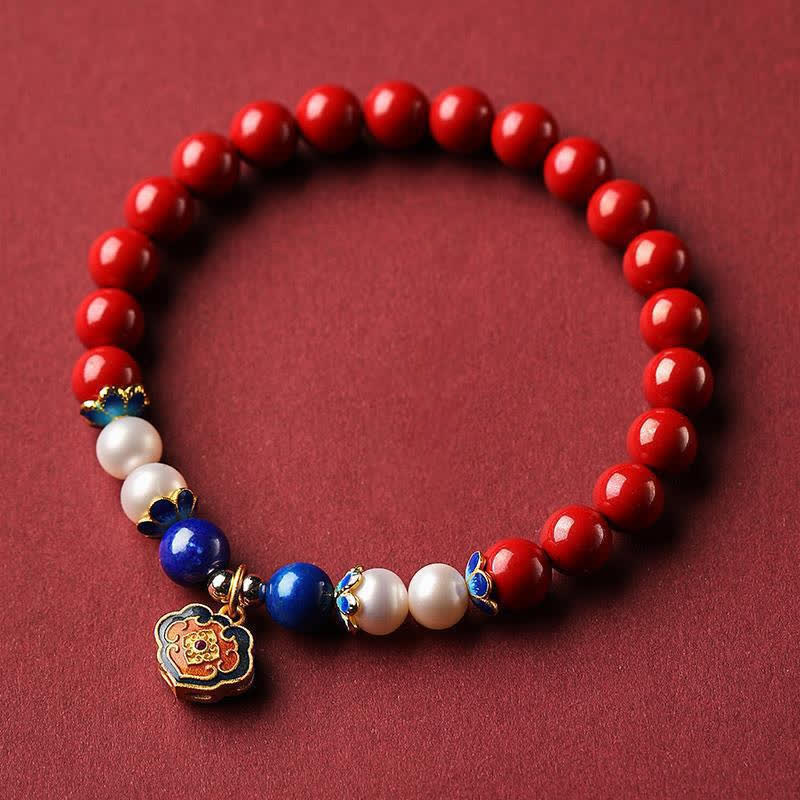 Buddha Stones Bransoletka z chińskim zamkiem i zawieszką z cynobrowego lapis lazuli - image 10