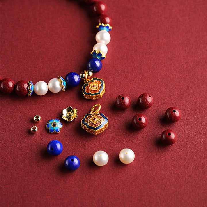 Buddha Stones Bransoletka z chińskim zamkiem i zawieszką z cynobrowego lapis lazuli - image 7