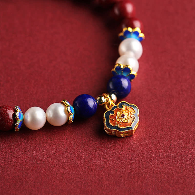 Buddha Stones Bransoletka z chińskim zamkiem i zawieszką z cynobrowego lapis lazuli - image 2