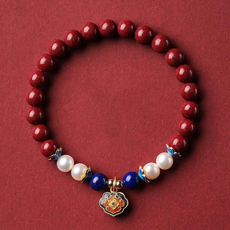Buddha Stones Bransoletka z chińskim zamkiem i zawieszką z cynobrowego lapis lazuli - Cynober (obwód nadgarstka 14-15 cm) - image 0