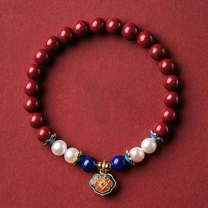 Buddha Stones Bransoletka z chińskim zamkiem i zawieszką z cynobrowego lapis lazuli - Cynober (obwód nadgarstka 14-15 cm) - image 0