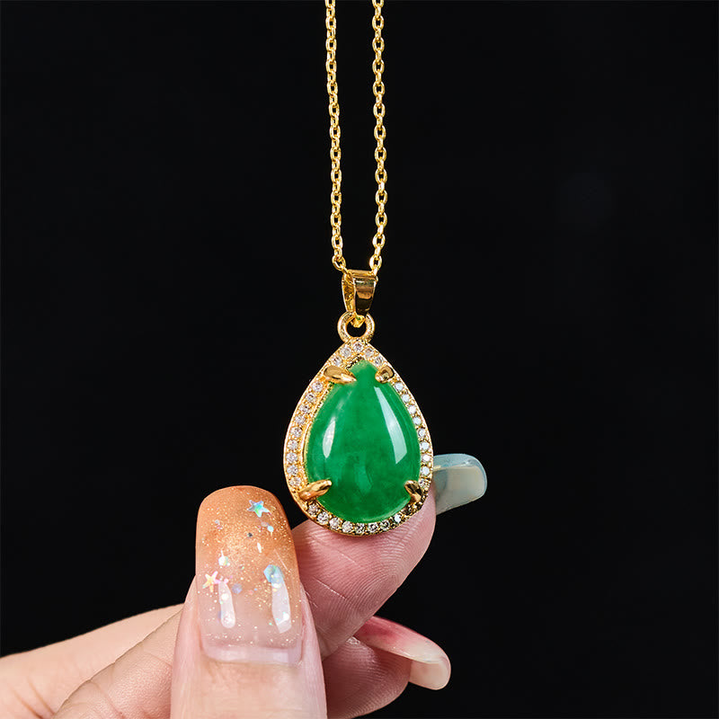 Buddha Stones Naszyjnik z wisiorkiem w kształcie łezki ze srebra próby 925, zielony agat, miedź, szczęście i bogactwo - image 3