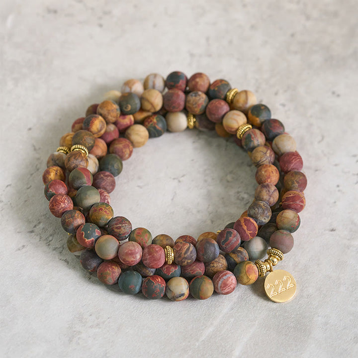 Buddha Stones 222 Anioł Numer 108 Mala Koraliki Picasso Jasper Kamień Energia Mala - 222 - image 0