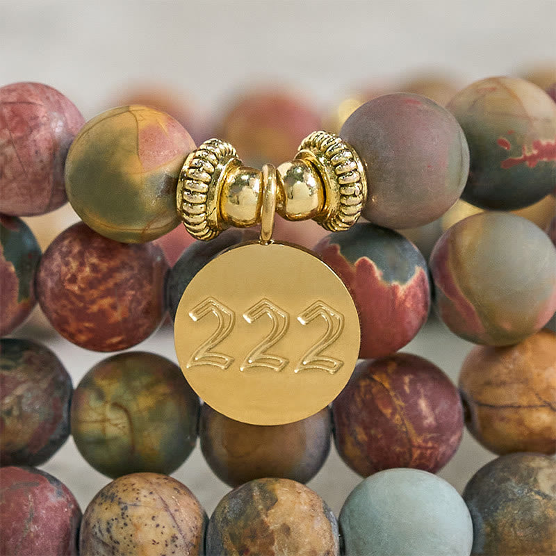 Buddha Stones 222 Anioł Numer 108 Mala Koraliki Picasso Jasper Kamień Energia Mala - image 5
