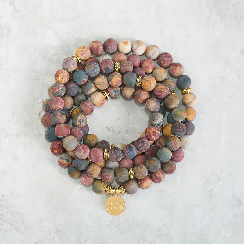 Buddha Stones 222 Anioł Numer 108 Mala Koraliki Picasso Jasper Kamień Energia Mala - image 1