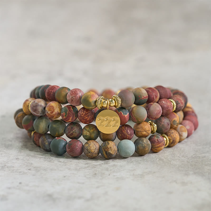 Buddha Stones 222 Anioł Numer 108 Mala Koraliki Picasso Jasper Kamień Energia Mala - image 2