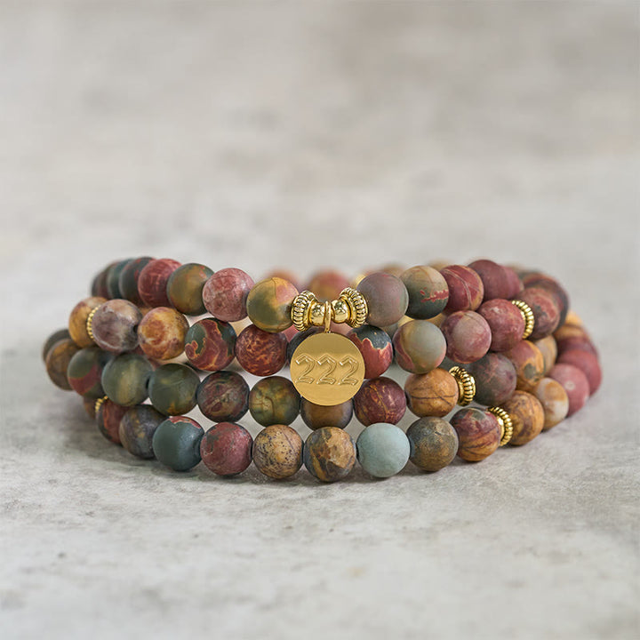 Buddha Stones 222 Anioł Numer 108 Mala Koraliki Picasso Jasper Kamień Energia Mala - image 2