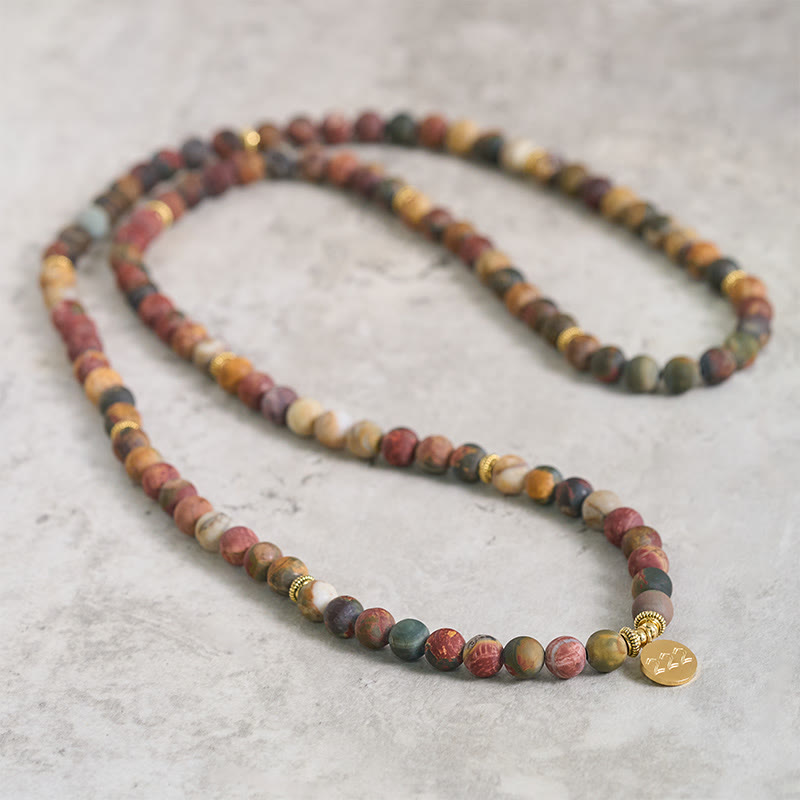 Buddha Stones 222 Anioł Numer 108 Mala Koraliki Picasso Jasper Kamień Energia Mala - image 4