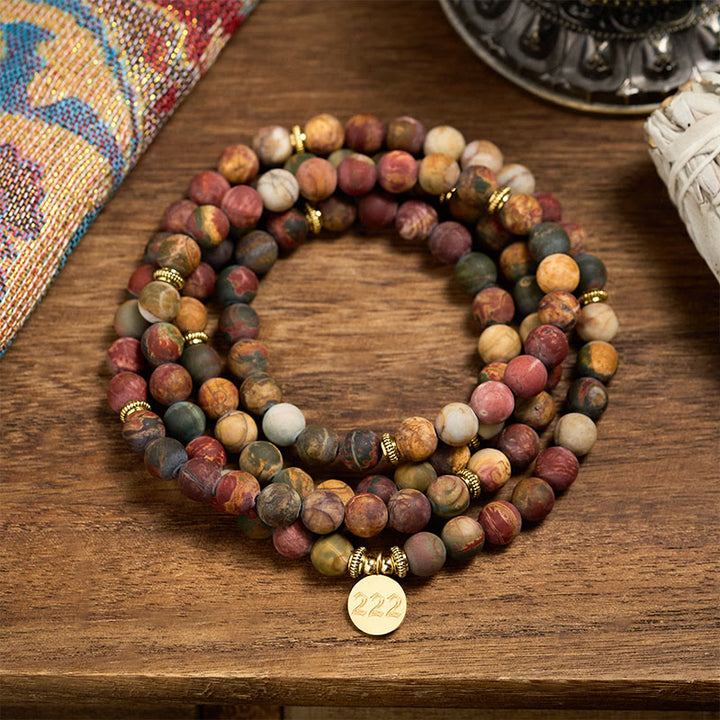 Buddha Stones 222 Anioł Numer 108 Mala Koraliki Picasso Jasper Kamień Energia Mala - image 3