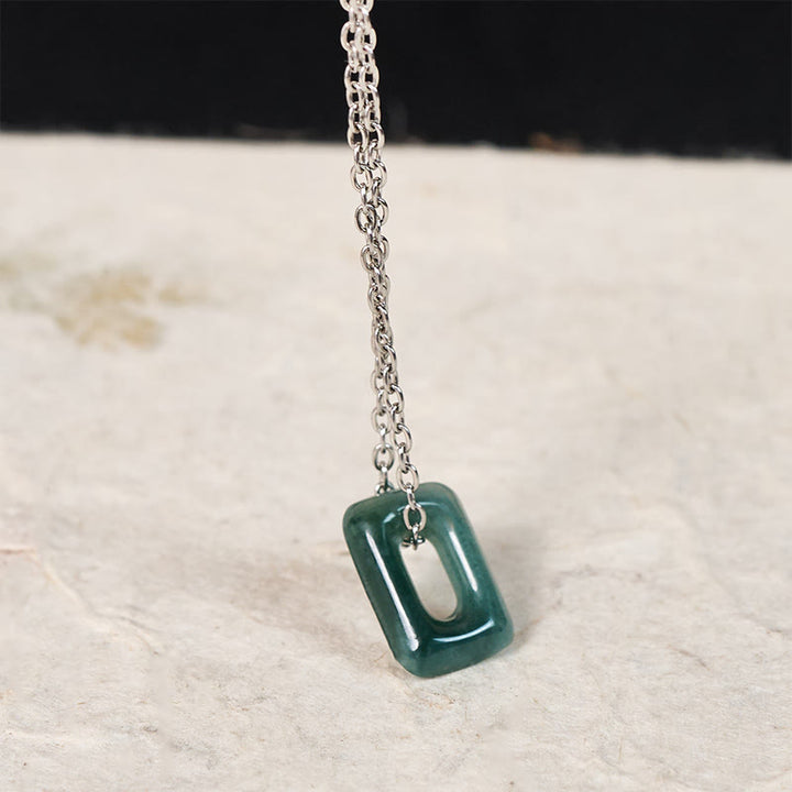 Buddha Stones Naszyjnik z wisiorkiem z zielonego jadeitu w kształcie kwadratu o małej objętości - Miniaturowy kwadrat – naturalny jadeit (kolor może się różnić) - Srebrny - image 7