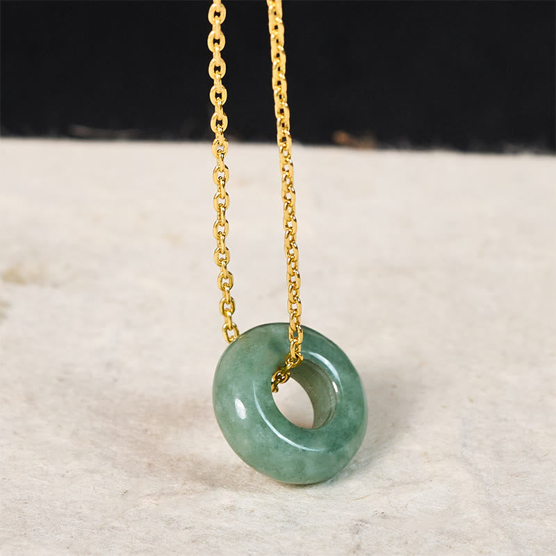 Buddha Stones Naszyjnik z klamrą pokoju i zielonym jadeitem, wisiorkiem szczęścia Abacus - Naturalny jadeit (kolor i rozmiar mogą się różnić) - Złoty - image 1
