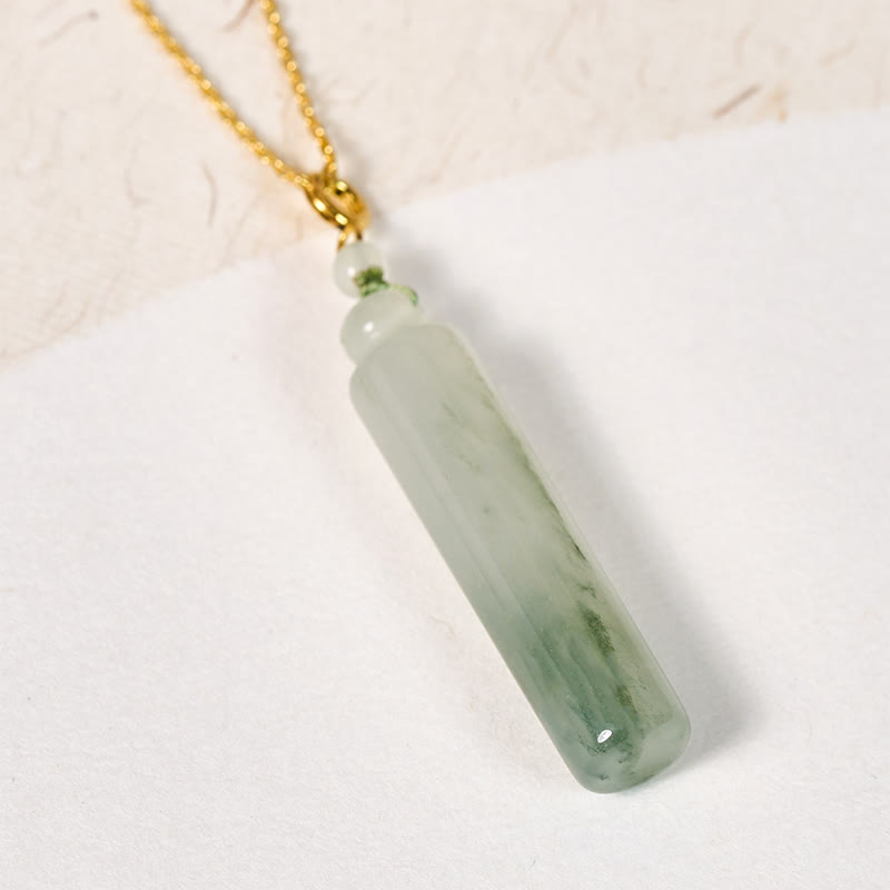 Buddha Stones Naszyjnik z jadeitem w kształcie cylindra, który przynosi szczęście - Złoty-naturalny jadeit (kolor i rozmiar mogą się różnić) - image 1