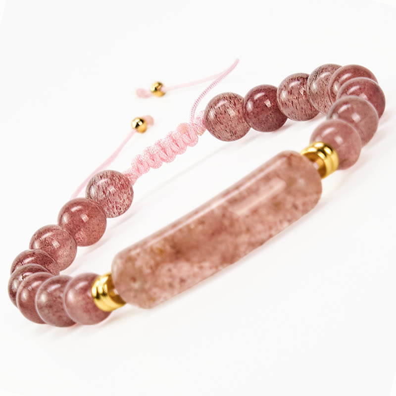 Buddha Stones Bransoletka z ametystowym zielonym awenturynem, tygrysim okiem i truskawkowym kwarcem, która pozytywnie transformuje - Kwarc truskawkowy (obwód nadgarstka 14-18 cm) - image 16