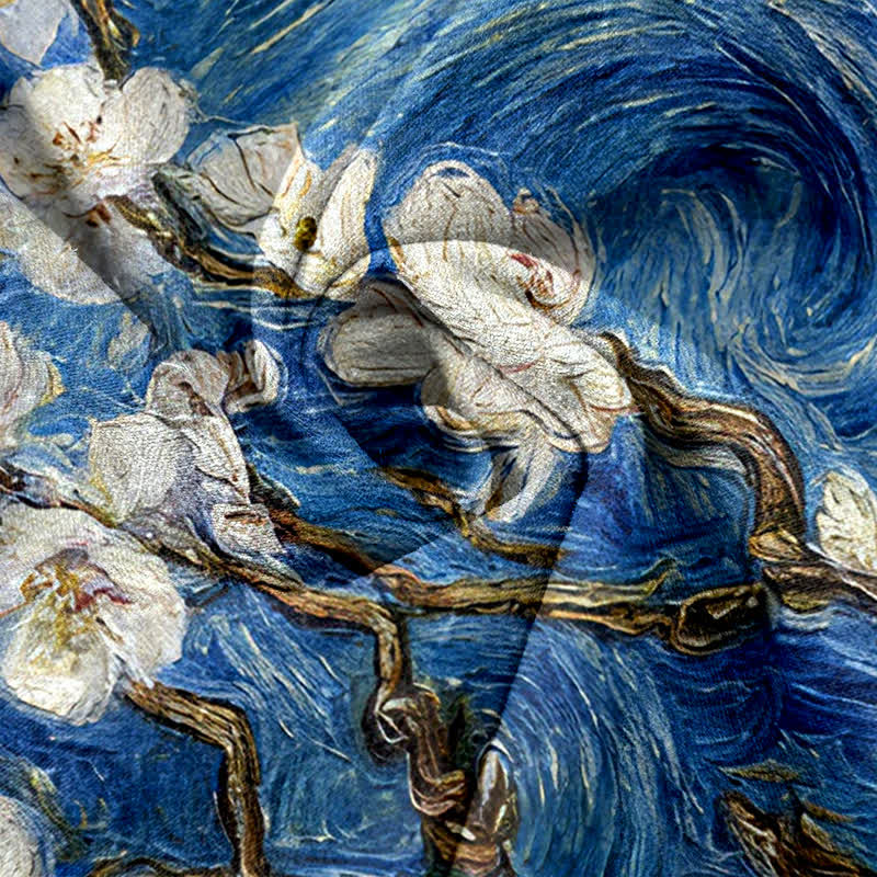 Buddha Stones Spodnie damskie z elastyczną talią i kieszeniami, wzór Van Gogh Starry Sky Almond Blossom - image 2