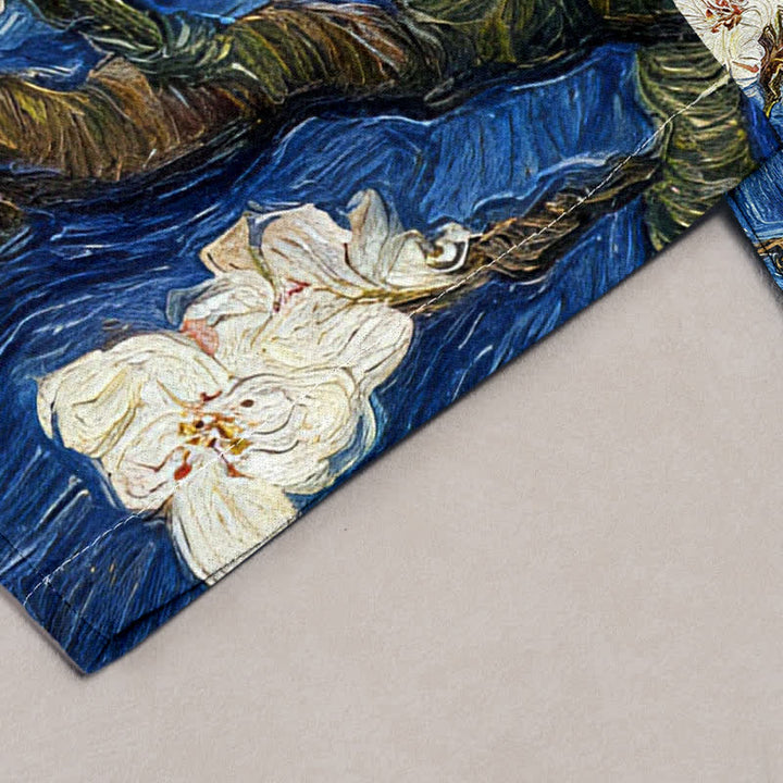 Buddha Stones Spodnie damskie z elastyczną talią i kieszeniami, wzór Van Gogh Starry Sky Almond Blossom - image 1