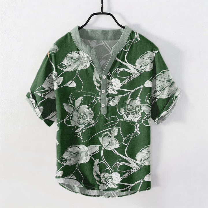 Buddha Stones Koszula męska z krótkim rękawem i krótkim guzikiem, bawełniana, z motywem botanicznym i kwiatowym - ForestGreen - US/UK/AU50, EU60 (5XL) - image 7