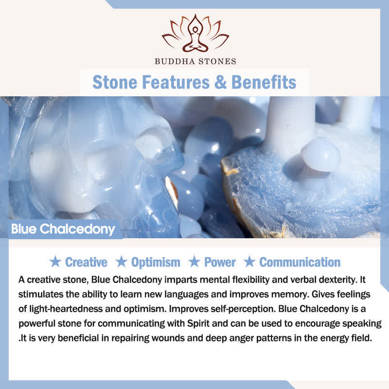 Buddha Stones Bransoletka ochronna z koralików rozciągliwych z czarnego onyksu i niebieskiego chalcedonu - image 5
