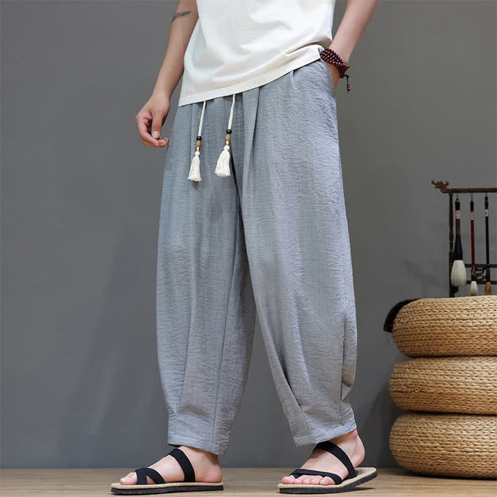 Buddha Stones Letnie, minimalistyczne, męskie, zwężane spodnie z elastyczną talią i kieszeniami - Jasnoszary - US/UK/AU46， EU56 (5XL) - image 8