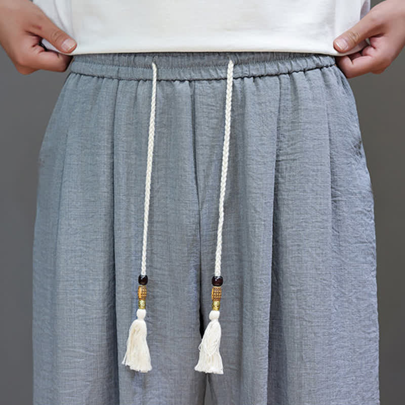 Buddha Stones Letnie, minimalistyczne, męskie, zwężane spodnie z elastyczną talią i kieszeniami - image 18