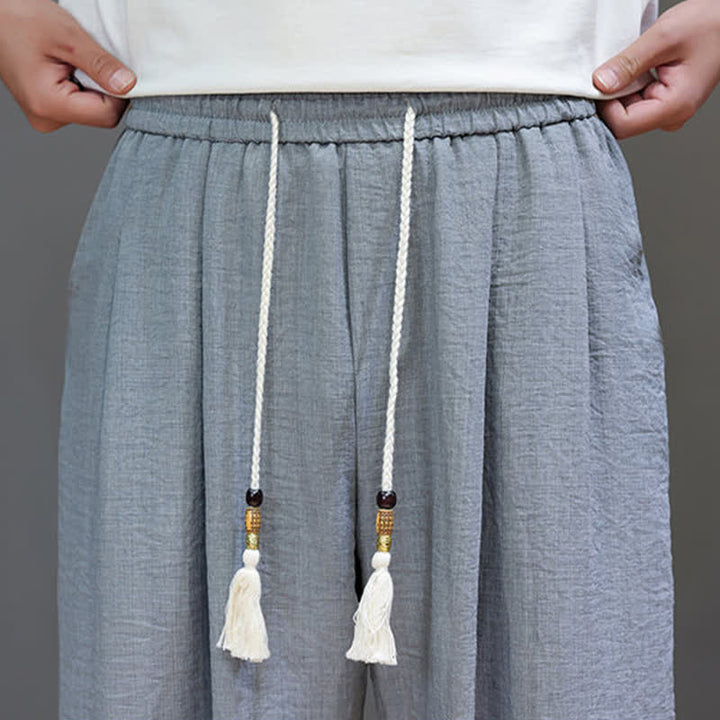 Buddha Stones Letnie, minimalistyczne, męskie, zwężane spodnie z elastyczną talią i kieszeniami - image 18