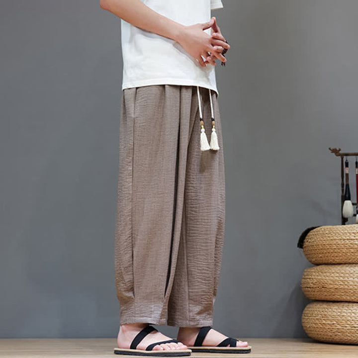 Buddha Stones Letnie, minimalistyczne, męskie, zwężane spodnie z elastyczną talią i kieszeniami - image 34