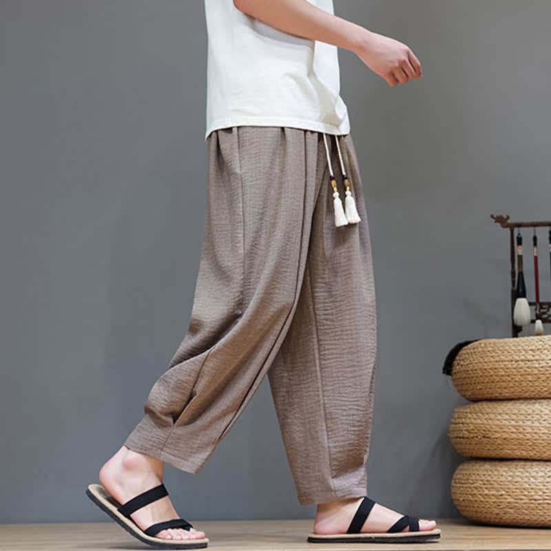 Buddha Stones Letnie, minimalistyczne, męskie, zwężane spodnie z elastyczną talią i kieszeniami - image 31