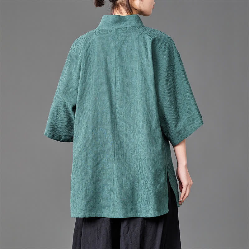 Buddha Stones Letnie, minimalistyczne koszule męskie z kołnierzykiem typu stójka, zapinane na guziki i z rękawami trzy czwarte - image 7