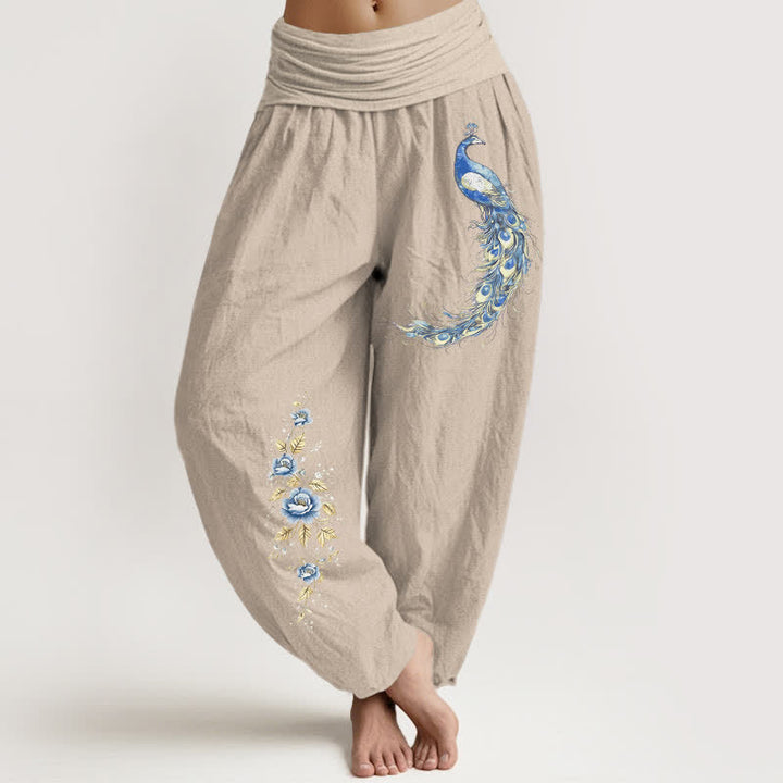 Buddha Stones Spodnie damskie typu harem z elastycznej talii z wzorem pawia w czystej bawełnie - Dębnik - US16, UK/AU20, EU48 (3XL) - image 5